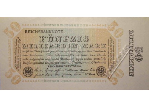 Банкнота Германия 50000000000 (пятьдесят миллиардов) марок 1923 год. Pick 119c. UNC