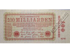 Банкнота Германия 100000000000 (сто миллиардов) марок 1923 год. Pick 133.2. UNC