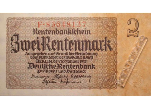 Банкнота Германия 2 (две) марки 1937 год. Pick 174b1. UNC