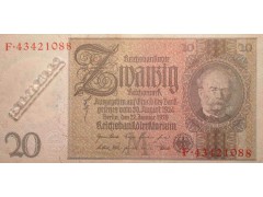 Банкнота Германия 20 (двадцать) марок 1929 год. Pick 181a2. UNC