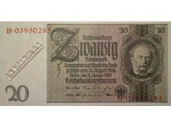 Банкнота Германия 20 (двадцать) марок 1929 год. Pick 181b. UNC