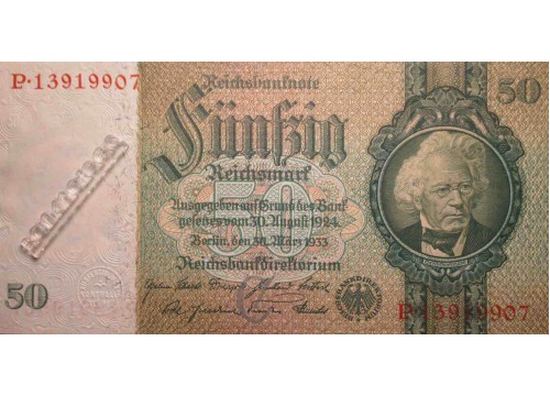 Банкнота Германия 50 (пятьдесят) марок 1933 год. Pick 182a2-1. AUNC