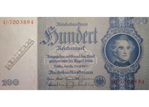 Банкнота Германия 100 (сто) марок 1935 год. Pick 183a2-1. UNC