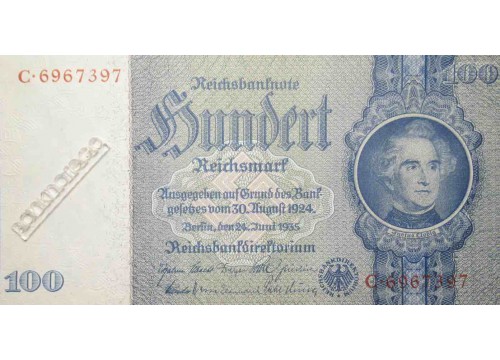 Банкнота Германия 100 (сто) марок 1935 год. Нет литера. Pick 183b. UNC