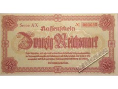 Банкнота Германия 20 (двадцать) марок 1945 год. Pick 187. UNC