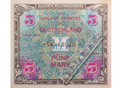 Банкнота Германия 5 (пять) марок 1944 год. Pick 193d. UNC