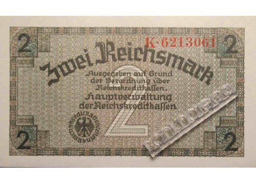 Банкнота Германия 2 (две) марки 1940-45 год. Pick 137a. UNC