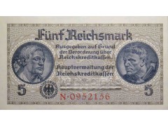 Банкнота Германия 5 (пять) марок 1940-45 год. Pick R138a. UNC
