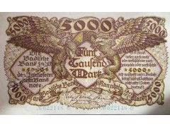 Банкнота Германия 5000 (пять тысяч) марок 1922 год. Pick S909-1. UNC