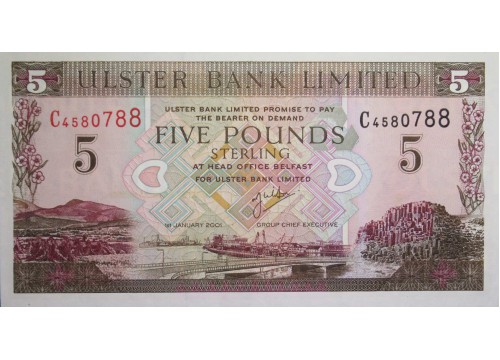 Банкнота Северная Ирландия 5 (пять) фунтов. 2001 год. Pick 335c. UNC
