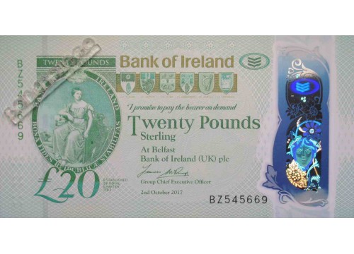 Банкнота Северная Ирландия 20 (двадцать) фунтов. 2017 год. Банк Ireland. Pick W92. UNC