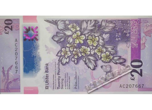 Банкнота Северная Ирландия 20 (двадцать) фунтов. 2019 год. Банк Ulster. Pick 345a. UNC