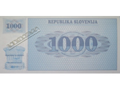 Банкнота Словения 1000 (тысяча) толаров 1992 год. Pick 9b. UNC