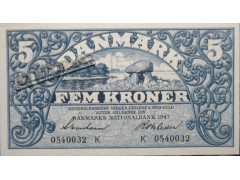 Банкнота Дания 5 (пять) крон 1943 год. Pick 30k3. UNC