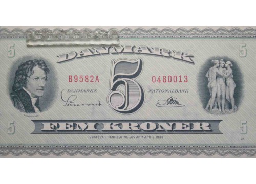 Банкнота Дания 5 (пять) крон 1958 год. Pick 42a. UNC