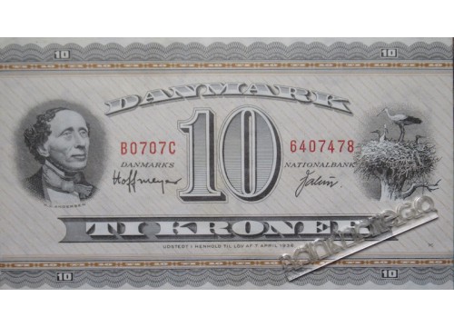 Банкнота Дания 10 (десять) крон 1952 год. Pick 43f. VF