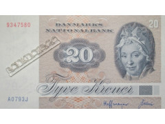 Банкнота Дания 20 (двадцать) крон 1979 год. Pick 49a3. UNC