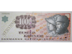 Банкнота Дания 1000 (тысяча) крон 1998 год. Pick 59a2. UNC
