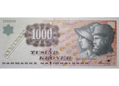 Банкнота Дания 1000 (тысяча) крон 1998 год. Pick 59a2. UNC