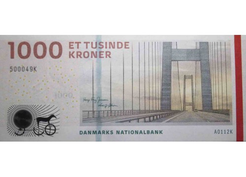 Банкнота Дания 1000 (тысяча) крон 2011 год. Pick 69a. UNC