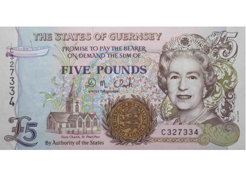 Банкнота Гернси 5 (пять) фунтов 1996-2008 год. Pick 56b. UNC