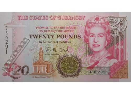 Банкнота Гернси 20 (двадцать) фунтов 1996-2023 год. Pick 58b. UNC