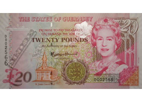Банкнота Гернси 20 (двадцать) фунтов 1996 год. Pick 58c. UNC