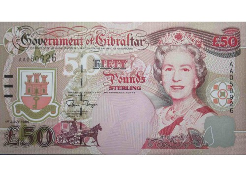 Банкнота Гибралтар 50 (пятьдесят) фунтов 1995 год. Pick 28. UNC