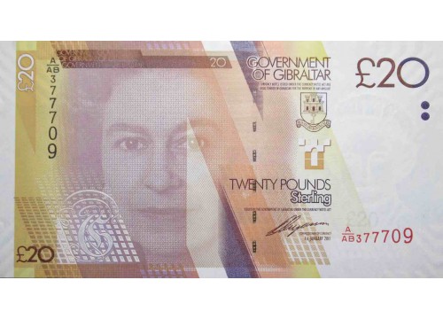 Банкнота Гибралтар 20 (двадцать) фунтов 2011 год. Pick 37. UNC