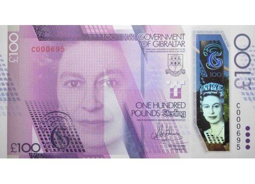Банкнота Гибралтар 100 (сто) фунтов 2015 год. Pick 40. UNC