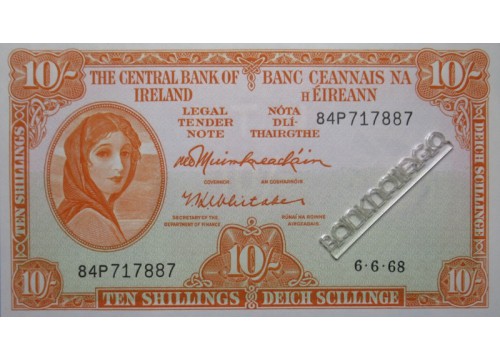 Банкнота Ирландия 10 (десять) фунтов 1968 год. Pick 63a. UNC