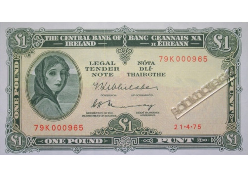 Банкнота Ирландия 1 (один) фунт 1975 год. Pick 64.5. UNC