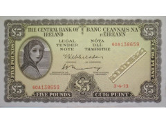 Банкнота Ирландия 5 (пять) фунтов 1973 год. Pick 65c3. UNC