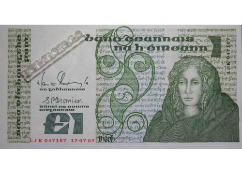 Банкнота Ирландия 1 (один) фунт 1989 год. Pick 70d. UNC