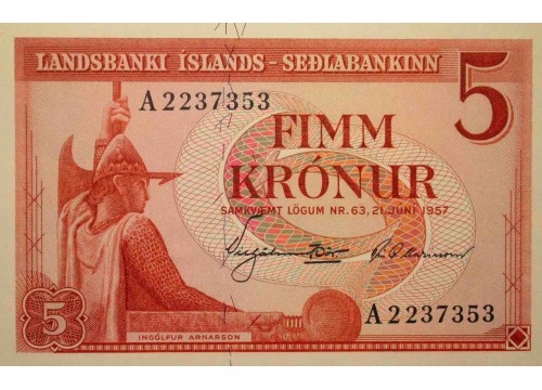 Банкнота Исландия 5 (пять) крон 1957 год. Pick 37a. UNC