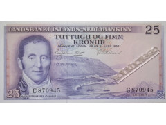 Банкнота Исландия 25 (двадцать пять) крон 1957 год. Pick 39. UNC