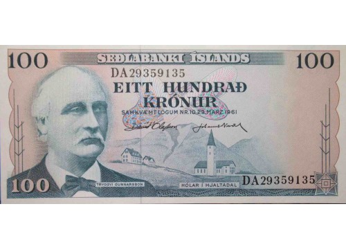 Банкнота Исландия 100 (сто) крон 1961 год. Pick 44a7. UNC
