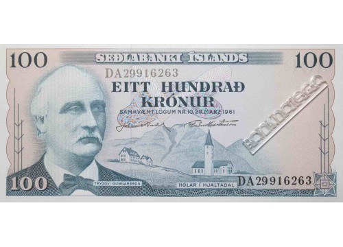 Банкнота Исландия 100 (сто) крон 1961 год. Pick 44a12. UNC