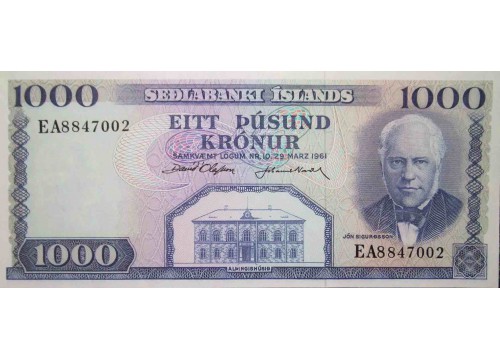 Банкнота Исландия 1000 (тысяча) крон 1961 год. Pick 46a6. UNC