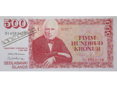 Банкнота Исландия 500 (пятьсот) крон 1986 год. Pick 55a9. UNC