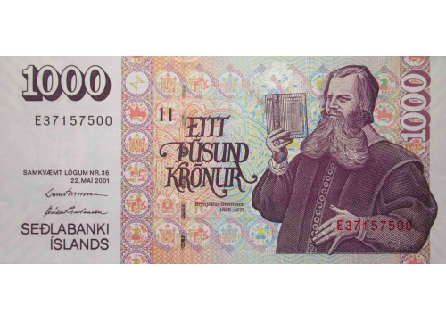 Банкнота Исландия 1000 (тысяча) крон 2001 год. Pick 59.4. UNC