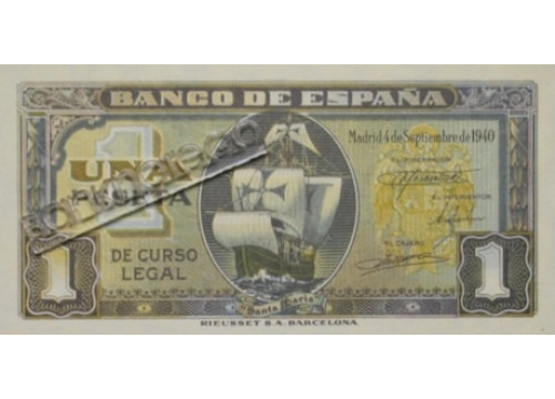 Банкнота Испания 1 (одна) песета 1940 год. Pick 122. UNC