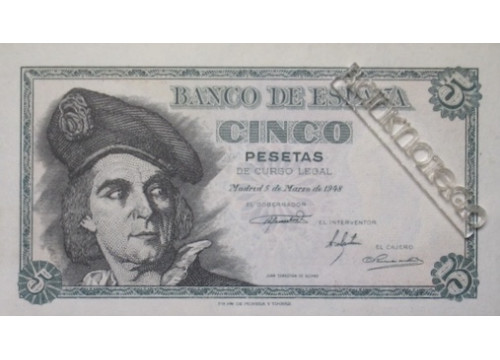 Банкнота Испания 5 (пять) песет 1948 год. Pick 136. UNC