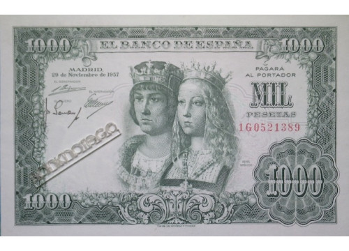 Банкнота Испания 1000 (тысяча) песет 1957 год. Pick 149. UNC