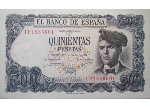 Банкнота Испания 500 (пятьсот) песет 1971 год. Pick 153. UNC