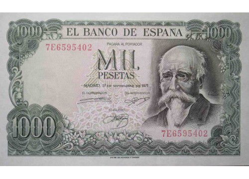 Банкнота Испания 1000 (тысяча) песет 1971 год. Pick 154. UNC