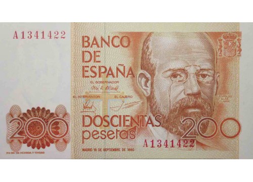 Банкнота Испания 200 (двести) песет 1980 год. Pick 156. UNC