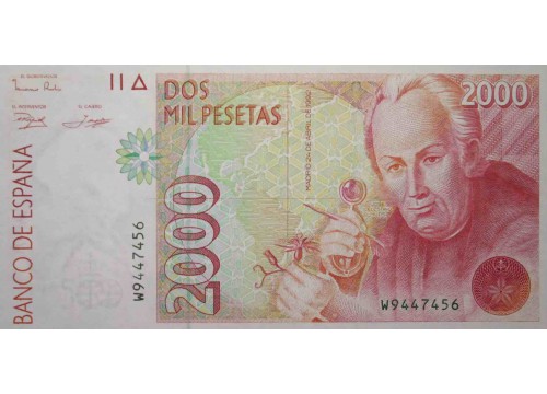 Банкнота Испания 2000 (две тысячи) песет 1992 год. Pick 162. UNC