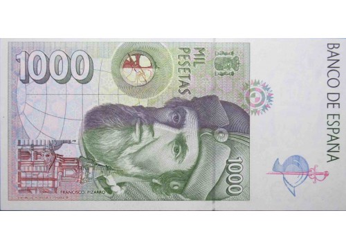 Банкнота Испания 1000 (тысяча) песет 1992 год. Pick 163. UNC