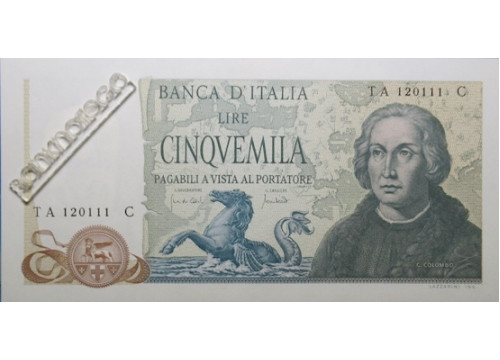 Банкнота Италия 5000 (пять тысяч) лир 1971 год. Pick 102a. UNC